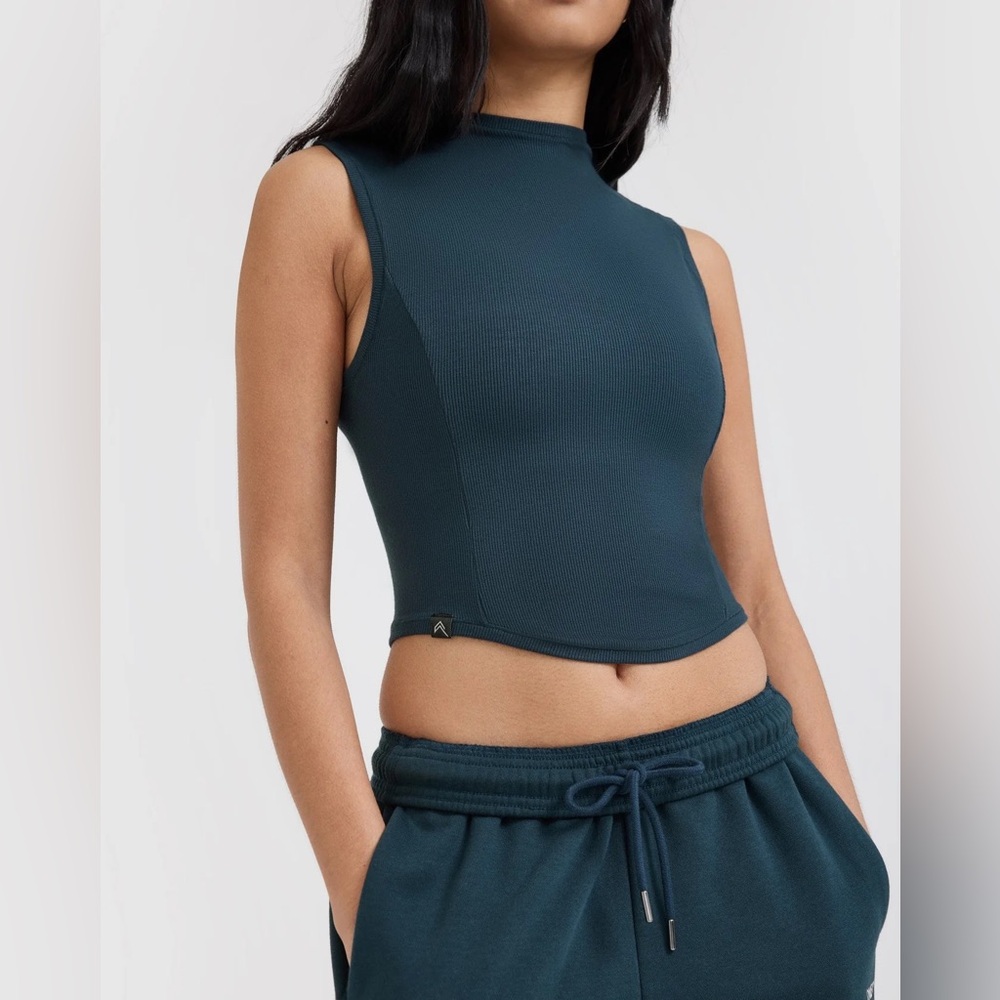 Oner Active Oil Blue Mellow Rib Mid Mock Neck Tank L